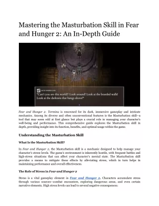 mastering the masturbation skill in fear and hunger 2 an in depth guide