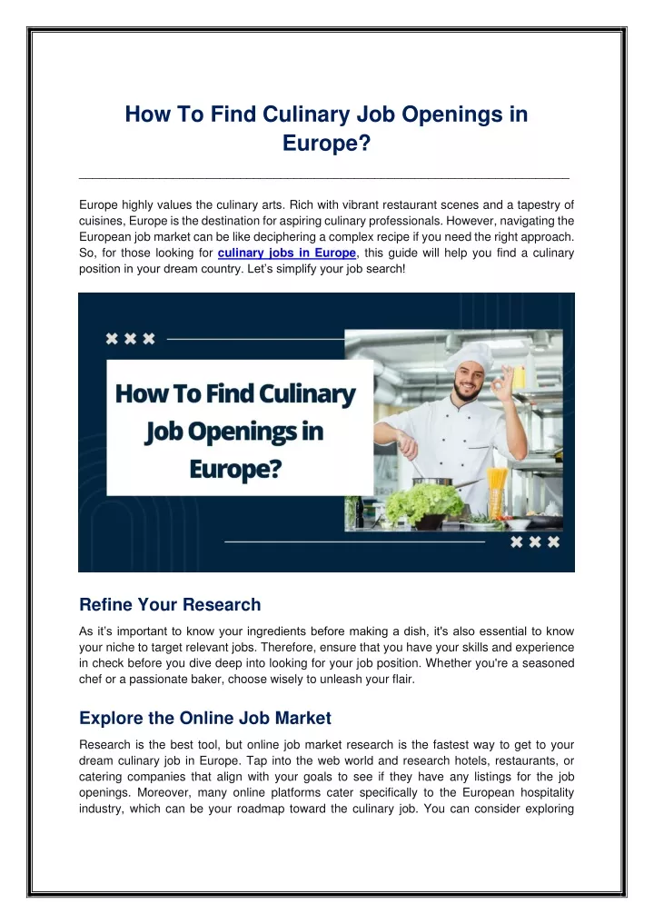 how to find culinary job openings in europe