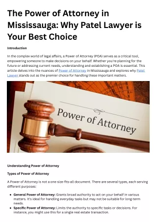 The Power of Attorney in Mississauga Why Patel Lawyer is Your Best Choice