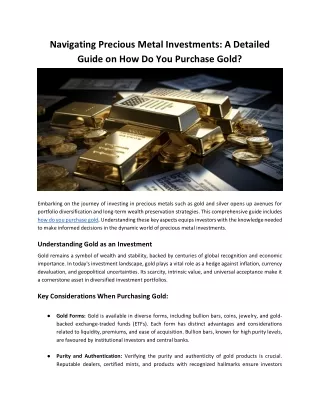 Navigating Precious Metal Investments: A Detailed  Guide on How Do You Purchase