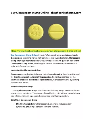 Buy Clonazepam 0.5mg Online - thephoenixpharma.com