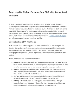 From Local to Global: Elevating Your SEO with Karma Snack in Miami