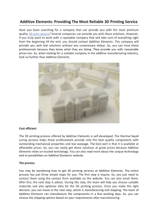 Additive Elements Providing The Most Reliable 3D Printing Service