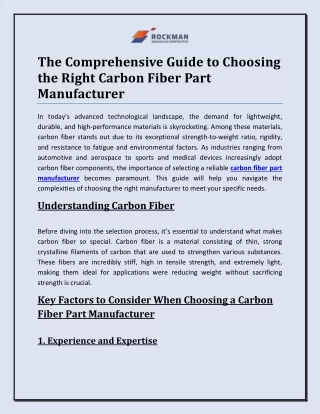 The Comprehensive Guide to Choosing the Right Carbon Fiber Part Manufacturer