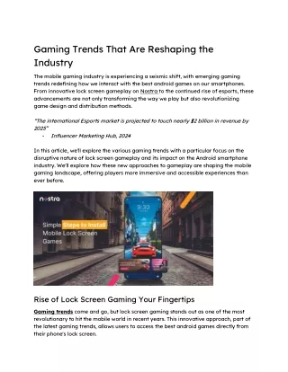 Gaming Trends That Are Reshaping the  Industry