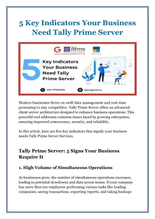 5 Key Indicators Your Business Need Tally Prime Server