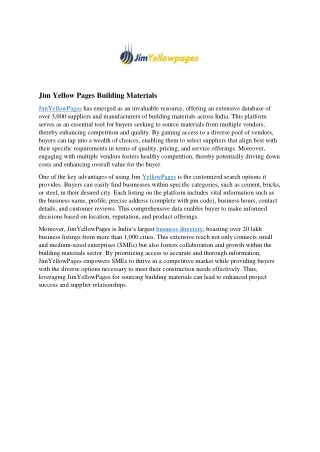 jim yellow pages building materials