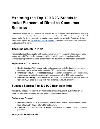Exploring the Top 100 D2C Brands in India_ Pioneers of Direct-to-Consumer Success