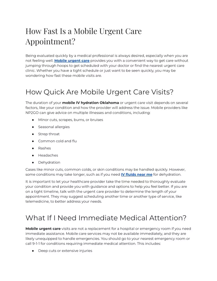 how fast is a mobile urgent care appointment