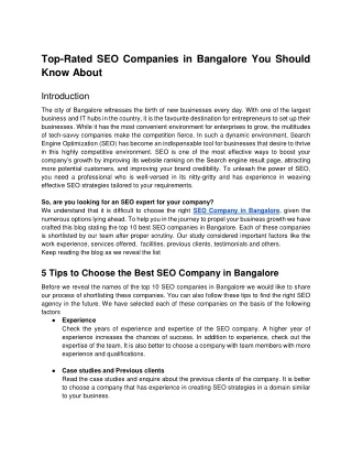 Top-Rated SEO Companies in Bangalore You Should Know About