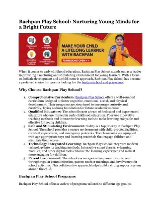 bachpan play school nurturing young minds