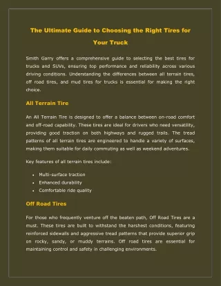 Tires for Your Truck - Smith Garry