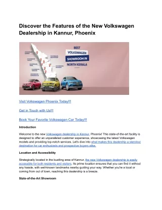 Discover the Features of the New Volkswagen Dealership in Kannur, Phoenix