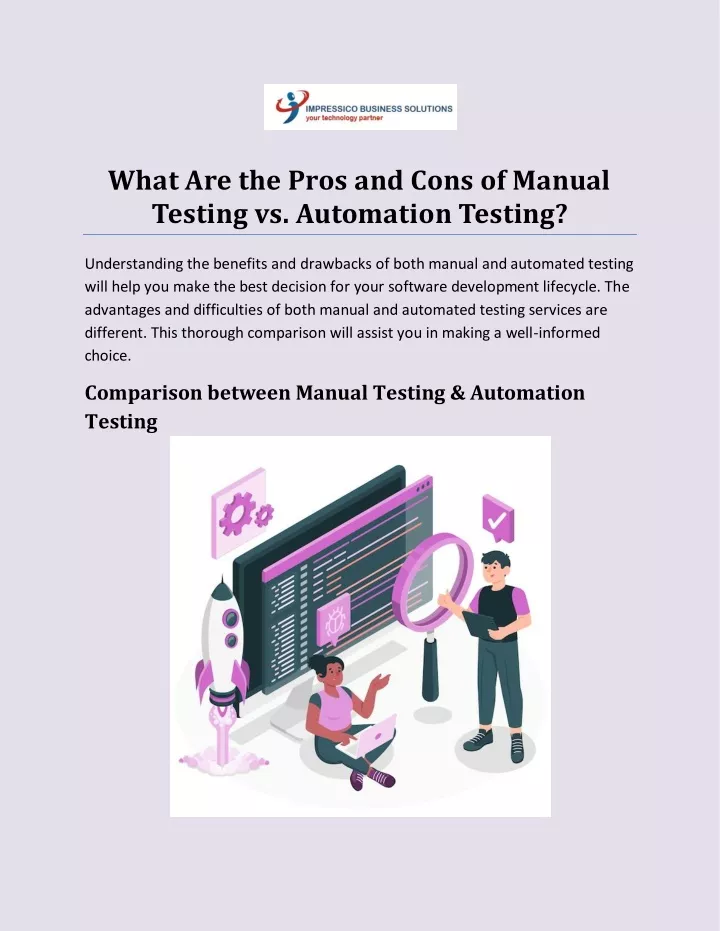 what are the pros and cons of manual testing