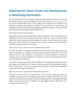 Exploring the Latest Trends and Developments in Measuring Instruments