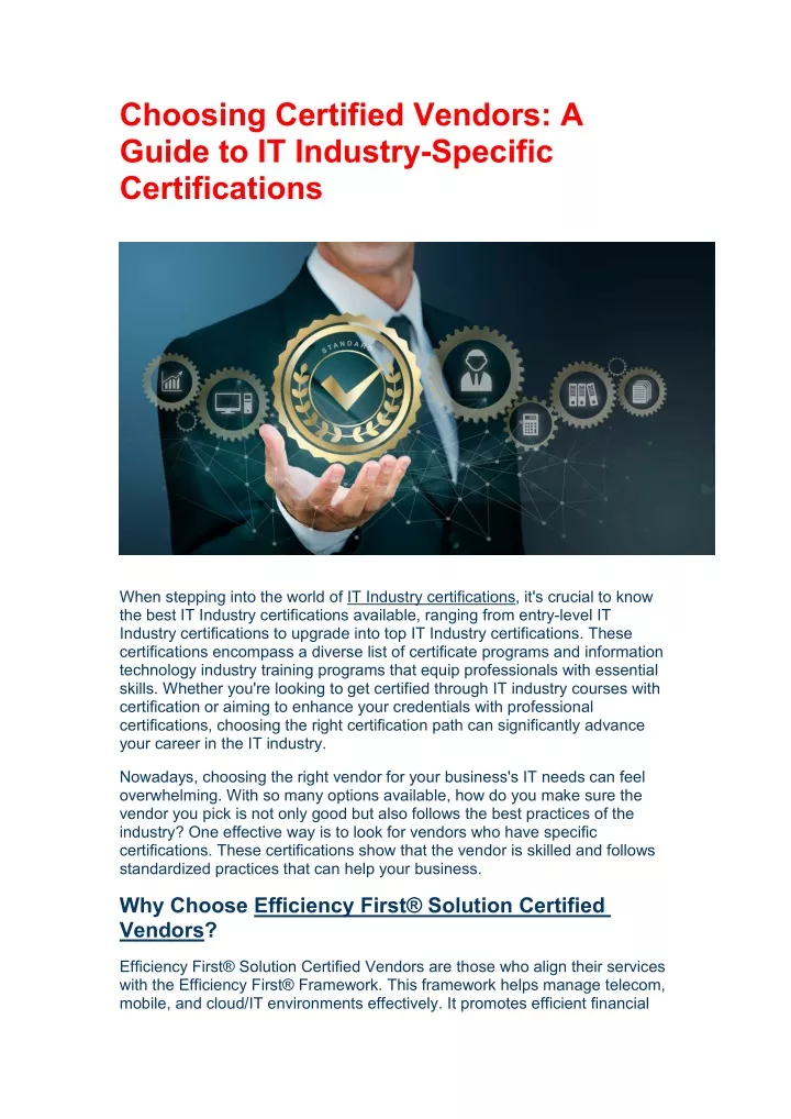 choosing certified vendors a guide to it industry