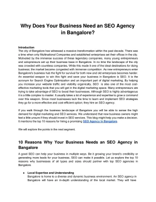 Why Does Your Business Need an SEO Agency in Bangalore