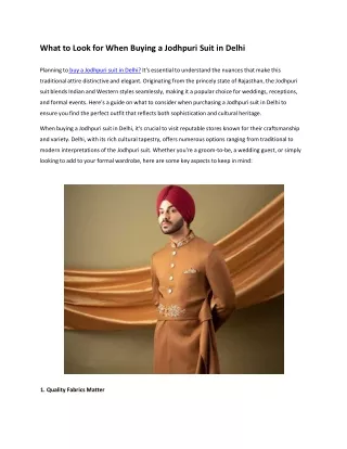 What to Look for When Buying a Jodhpuri Suit in Delhi