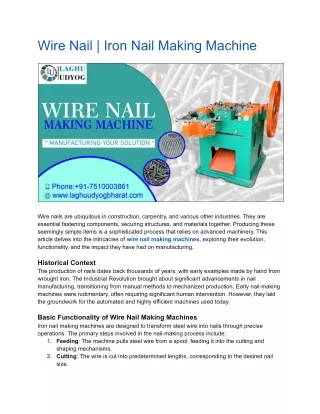 Wire Nail Making Machine