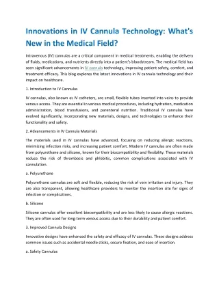 Innovations in IV Cannula Technology: What's New in the Medical Field?