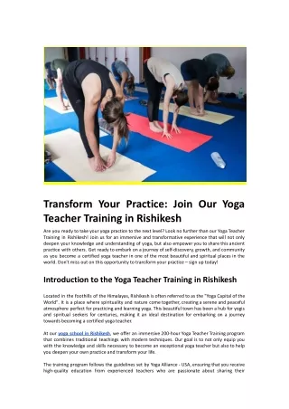 Transform Your Practice: Join Our Yoga Teacher Training in Rishikesh