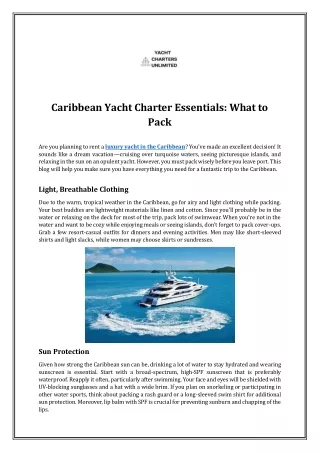 Caribbean Yacht Charter Essentials: What to Pack