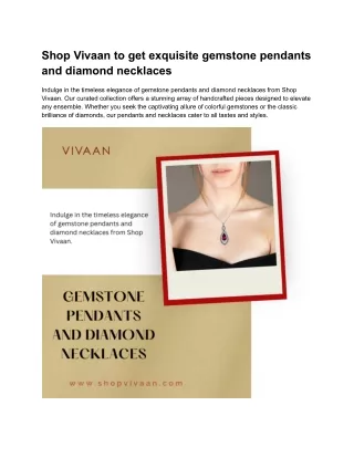 Shop Vivaan to get exquisite gemstone pendants and diamond necklaces