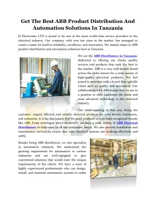 Get The Best ABB Product Distribution And Automation Solutions In Tanzania