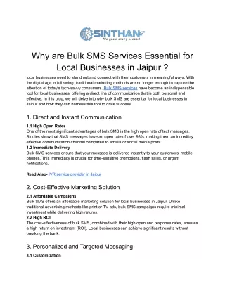Why Bulk SMS Services Essential for Local Businesses in Jaipur