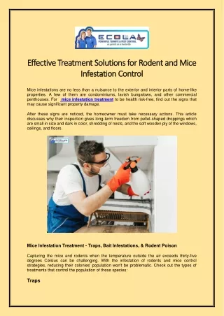 Effective Treatment Solutions for Rodent and Mice Infestation Control