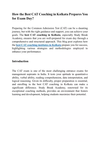 How the Best CAT Coaching in Kolkata Prepares You for Exam Day