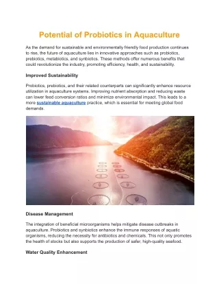 Potential of Probiotics in Aquaculture