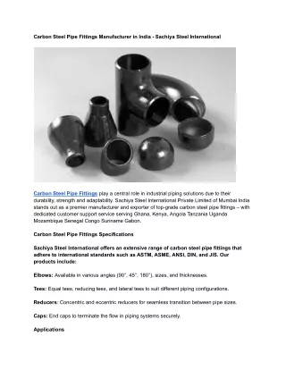 Carbon Steel Pipe Fittings Manufacturer in India - Sachiya Steel International