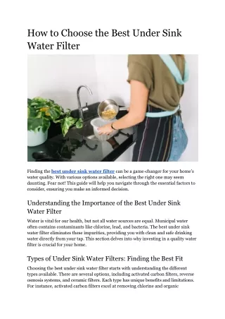 How to Choose the Best Under Sink Water Filter