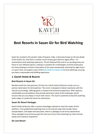 Best Resorts in Sasan Gir for Bird Watching