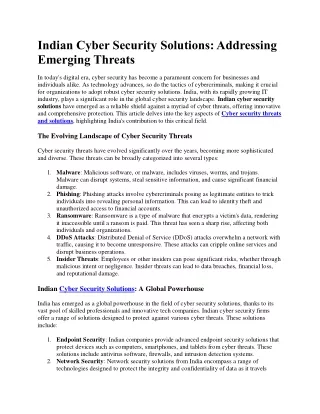 Indian Cyber Security Solutions- Addressing Emerging Threats