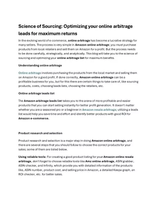 Science of Sourcing, Optimizing your online arbitrage leads for maximum returns