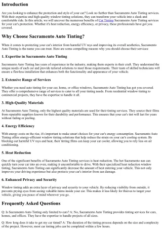 Uncover the Benefits of Sacramento Auto Tinting Services for Your Car's Protecti