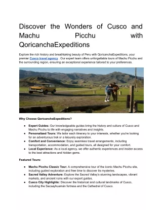 Discover the Wonders of Cusco and Machu Picchu with QoricanchaExpeditions