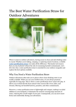 The Best Water Purification Straw for Outdoor Adventures