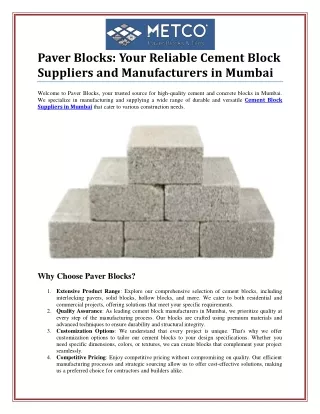 Leading Cement Block Suppliers and Manufacturers in Mumbai