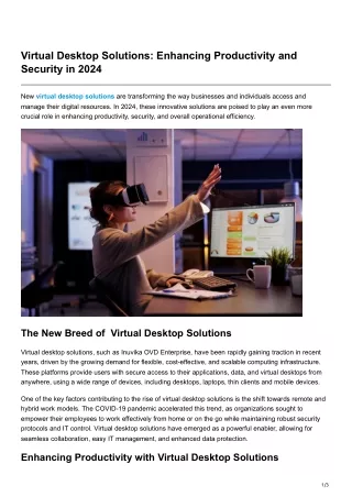 Virtual Desktop Solutions Enhancing Productivity and Security in 2024
