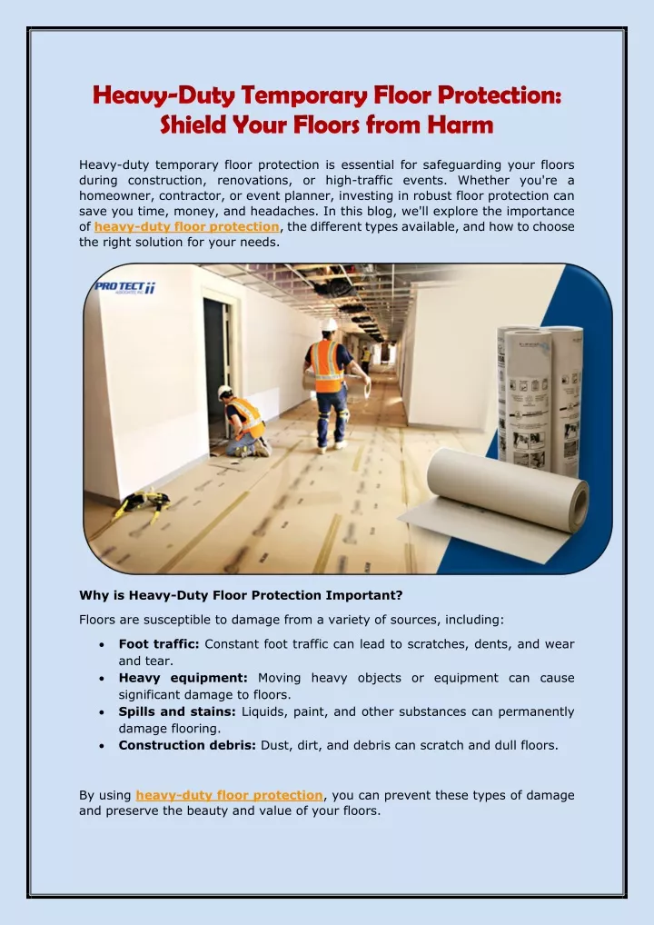 heavy duty temporary floor protection