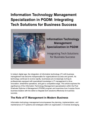 Information Technology Management Specialization in PGDM_ Integrating Tech Solutions for Business Success