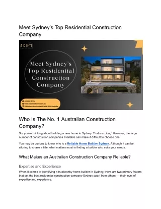 Meet Sydney’s Top Residential Construction Company