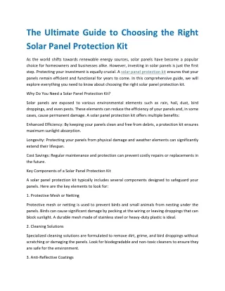 The Ultimate Guide to Choosing the Right Solar Panel Protection Kit