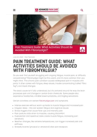 Pain Treatment Guide What Activities Should Be Avoided With Fibromyalgia