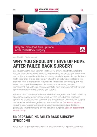 Why You Shouldn’t Give Up Hope After Failed Back Surgery