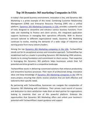 Top 10 Dynamics 365 marketing Companies in USA