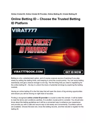 Online Cricket ID, Online Cricket ID Provider, Online Betting ID, Cricket Betting ID (1)